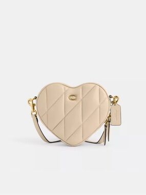NWT Coach Heart Crossbody Bag With Quilting, Ivory/Brass